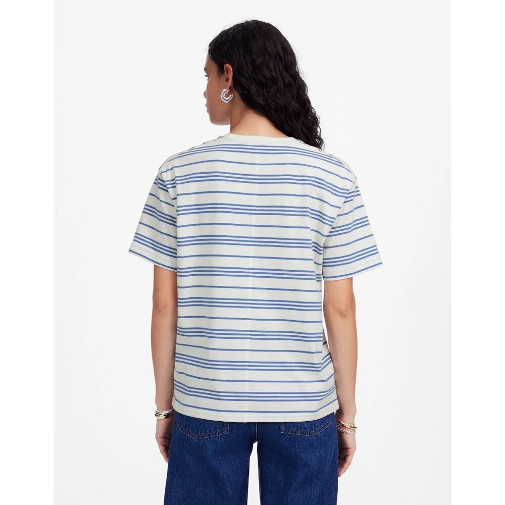 Madewell Cotton Relaxed Oversized Tee Women's Medium Lighthouse & Blue Stripe - Picture 10 of 16